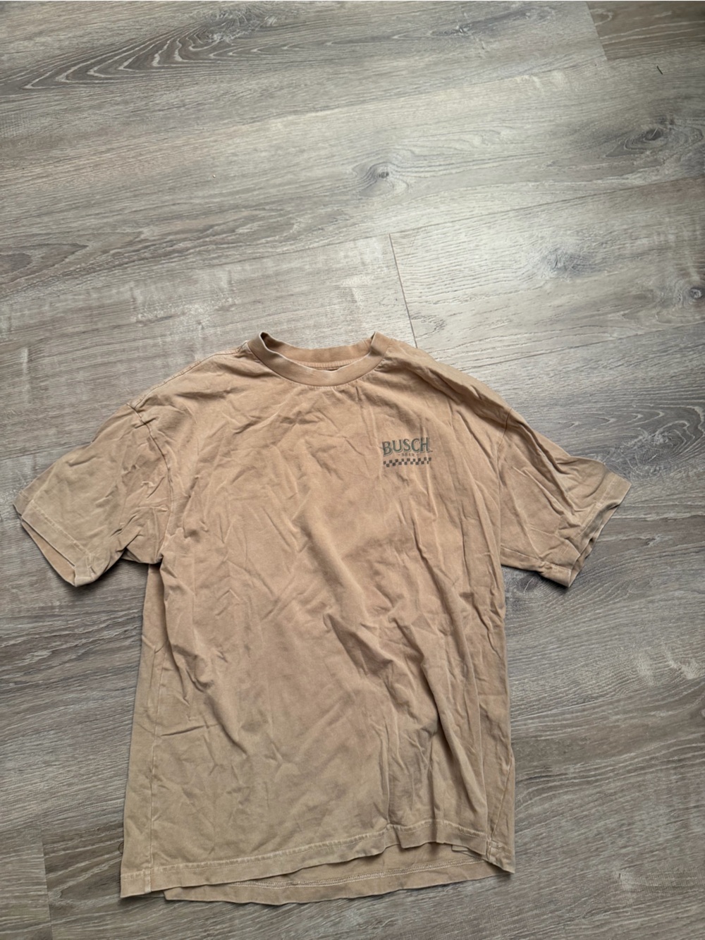 Tan Graphic Tee with Small Logo